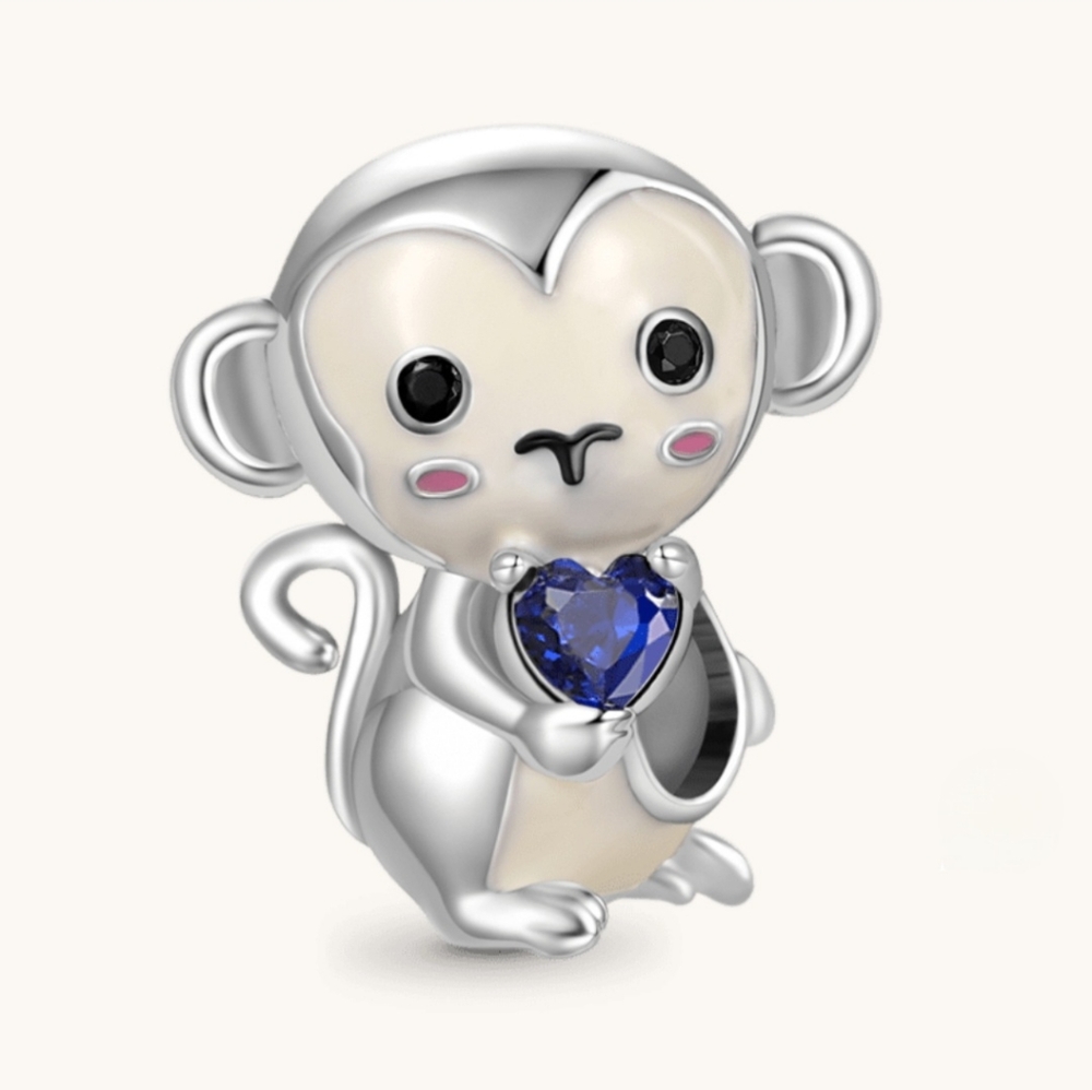 🎆Gnoce Sterling Silver Chinese Zodiac Monkey Embraces Heart Gem Bracelet Charm